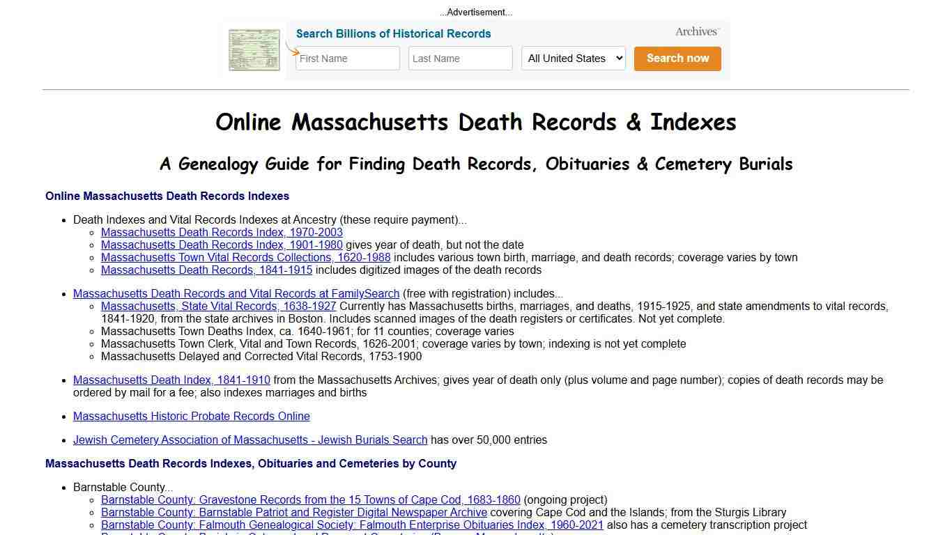 Online Massachusetts Death Indexes, Records & Obituaries
