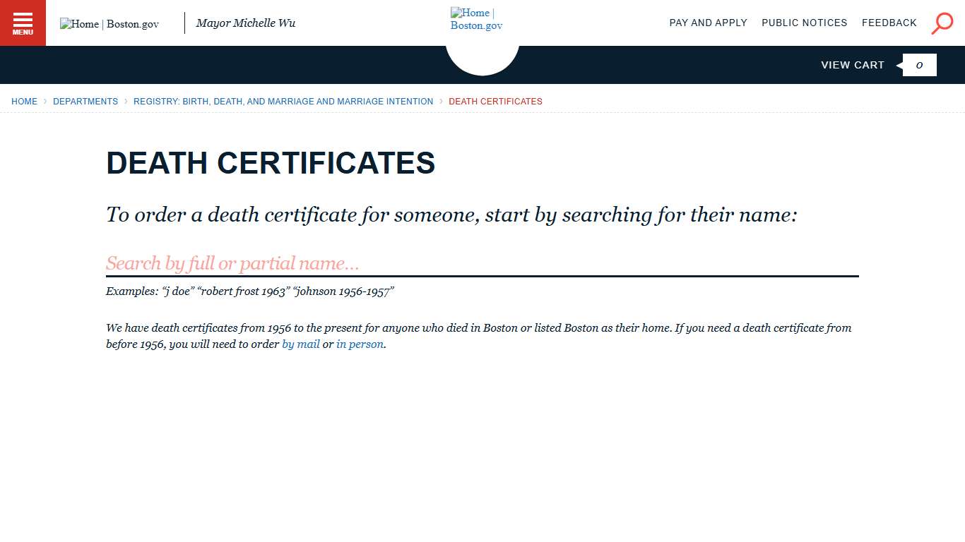 Boston.gov — Death Certificates