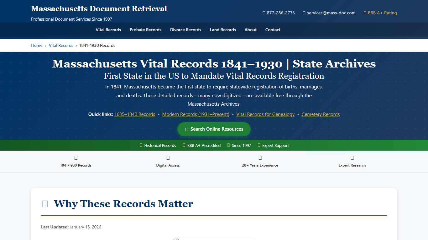 Massachusetts Vital Records 1841–1930 | State Archives Online